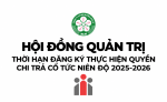 Thông báo về ngày đăng ký cuối cùng để thực hiện quyền chia cổ tức niên độ 2025-2026